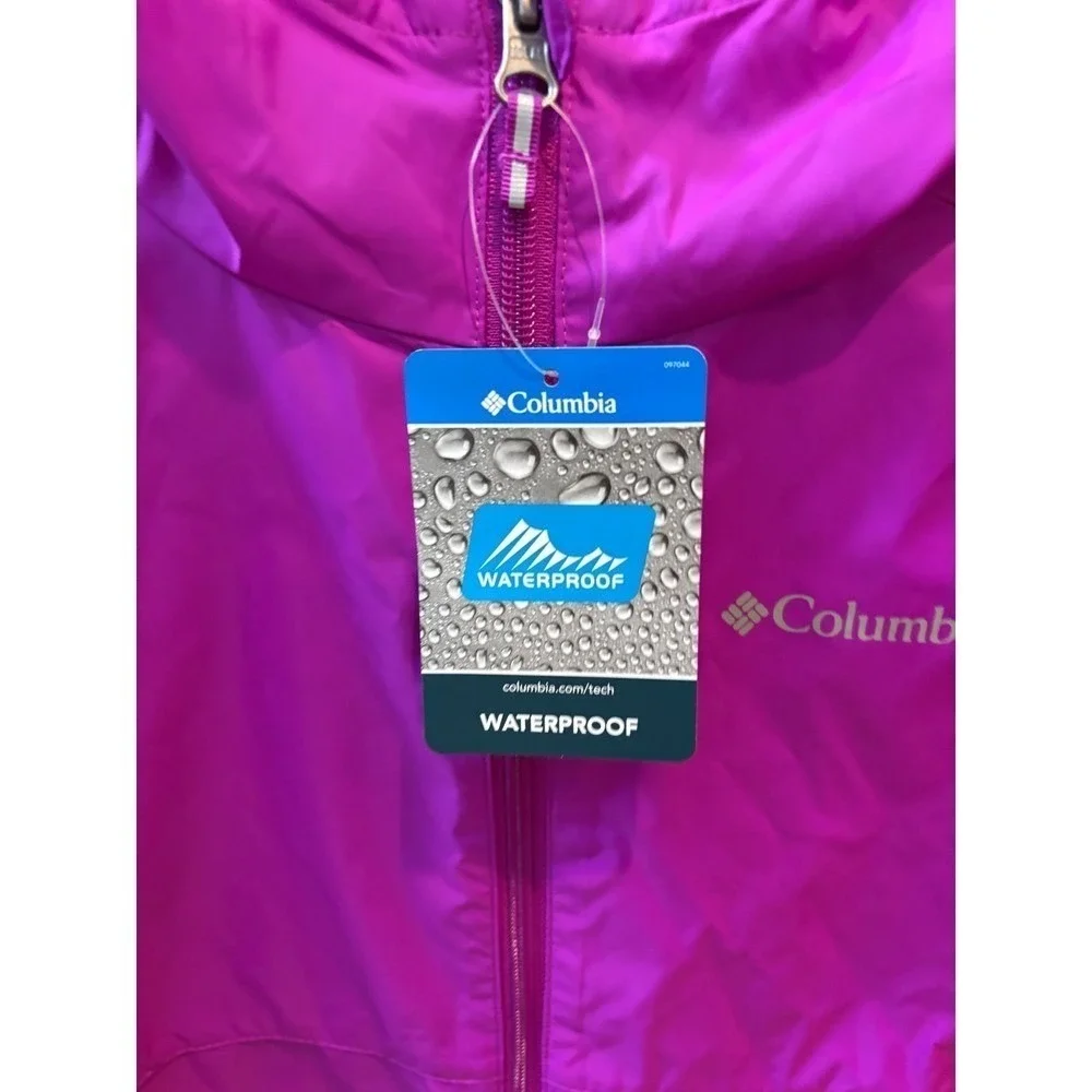 New Columbia Switchback III Youth XL Waterproof Rain Jacket Hooded Fuchsia $50